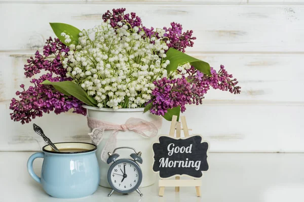 Nature Morte Printemps Lilas Dans Vase Sur Une Table Bois — Photo