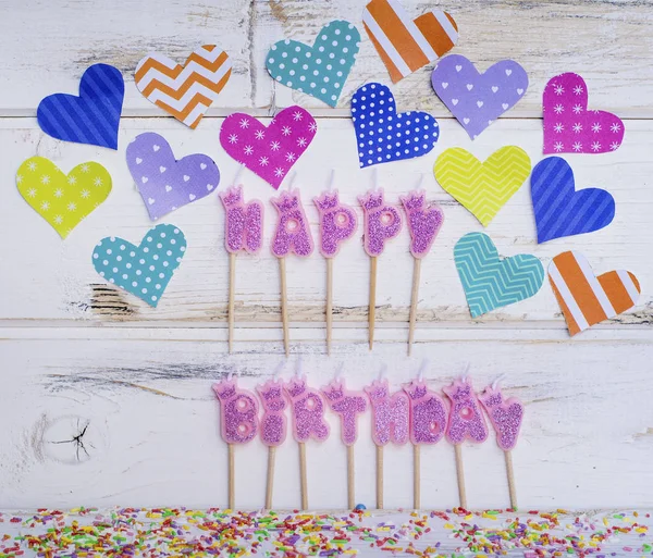 Colorful Birthday Text Wooden Background — Stock Photo, Image