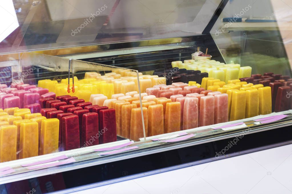 Fruity Ice Cream Sticks in a Freezer