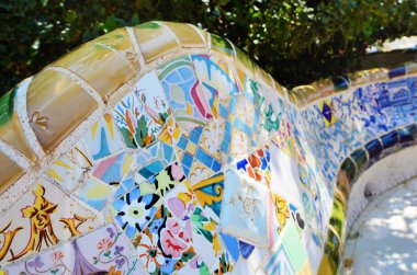 parc guell, renkli seramik Bank ayrıntılarını antoni tarafından tasarlanan gaudi, Barselona, İspanya.