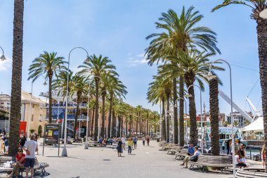 Cenova,İtalya -27 Haziran 2018 :PRenzo Piyano Tarafından Tasarlanan Cenova.Waterfront Area'daki Eski Liman'ın yakınındaki Palmiyeve Binalarla Romenade Caddesi