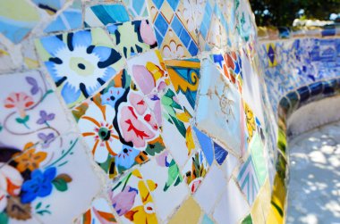 parc guell, renkli seramik Bank ayrıntılarını antoni tarafından tasarlanan gaudi, Barselona, İspanya.
