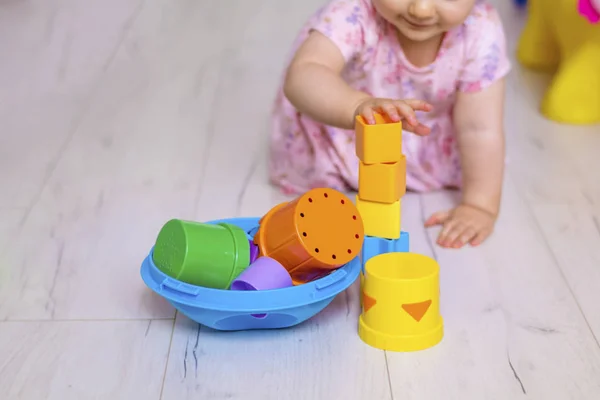 Baby Girl Playing Colorful Educational Toy — Stok fotoğraf