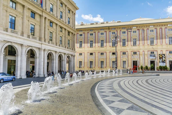 Genoa Italia Junio 2018 Plaza Ferrari Plaza Armas Con Fuente — Foto de Stock