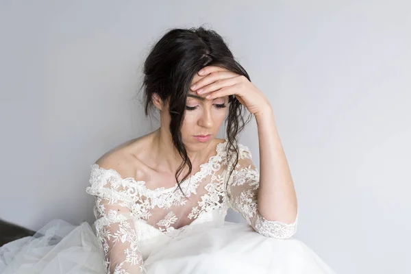 Sad Worried Bride Her Wedding Day — Stock Photo, Image