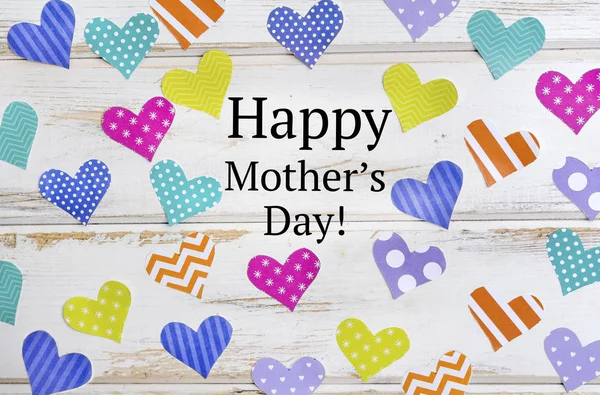 Cartão Saudação Com Corações Coloridos Feliz Texto Dia Das Mães — Fotografia de Stock