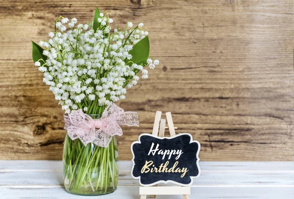Bouquet  of  Lily of the Valley Flowers with Happy Birthday Greeting  Card