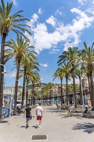 Genoa Italie Juin 2018 Promenade Street Palms Buildings Old Port — Photo