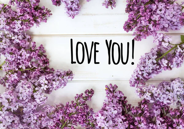 Lila Virágok Kör Szerelem Üzenetet Dekoratív Keretben Szemközti Nézet — Stock Fotó