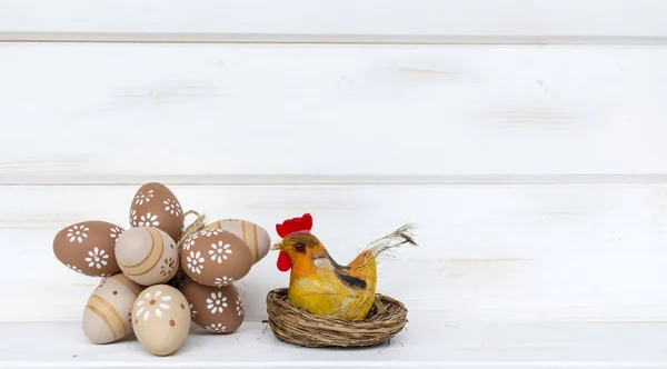 Пасхальное Украшение Яйцами Деревянном Фоне — стоковое фото