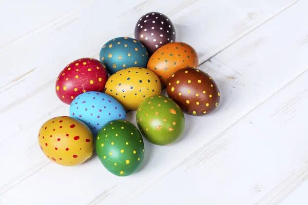 Easter Eggs White Wooden Background — Stock Photo, Image