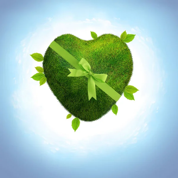 Green Ecological Earth Heart Shape Love Concept Global Heart — Stock Photo, Image