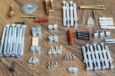 Vida, somun ve diğer inşaat elemanları arka plan