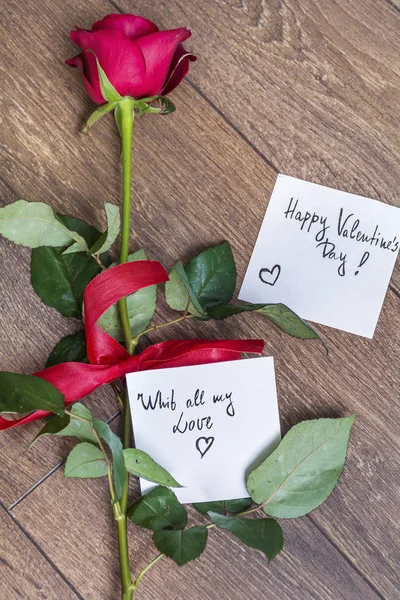 Red Rose Message Card Happy Valentines Day — Stock Photo, Image