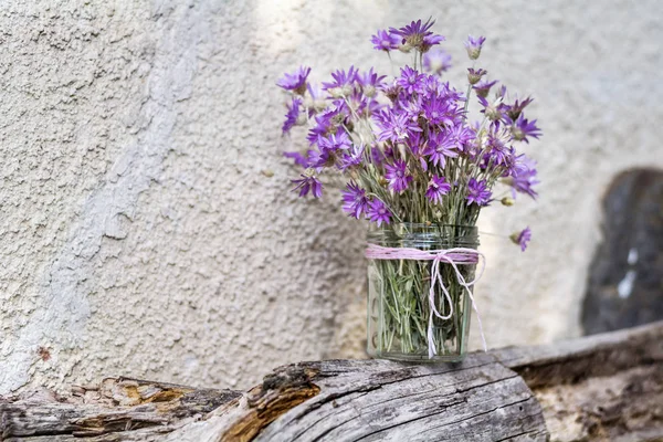 Boeket Van Lichtpaarse Bloemen Een Potje — Stockfoto