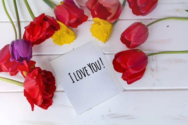 Fleurs Tulipe Dans Cercle Avec Message Amour Vous Cadre Décoratif — Photo