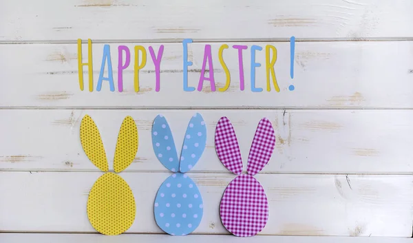 Easter Card Paper Eggs Bunny Ears Happy Easter Sign — Stock Photo, Image