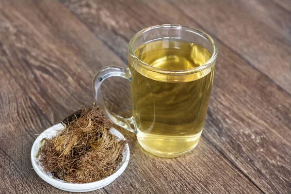 Tea Dry Corn Silk Herb Kidneys Problems Selective Focus — Stock Photo, Image