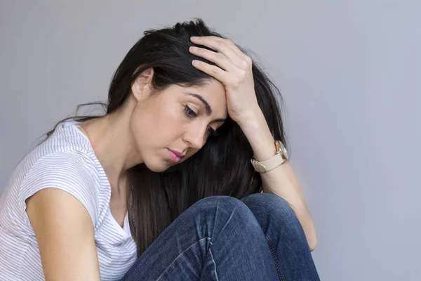 Lonely Sad Woman Thoughts Home — Stock Photo, Image