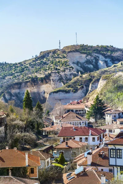 Cityscape Melnik Cidade Mais Pequena Bulgária Pirâmides Terra Com Casas — Fotografia de Stock