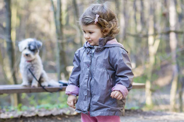 Menina Bonito Com Seu Cão Parque — Fotografia de Stock