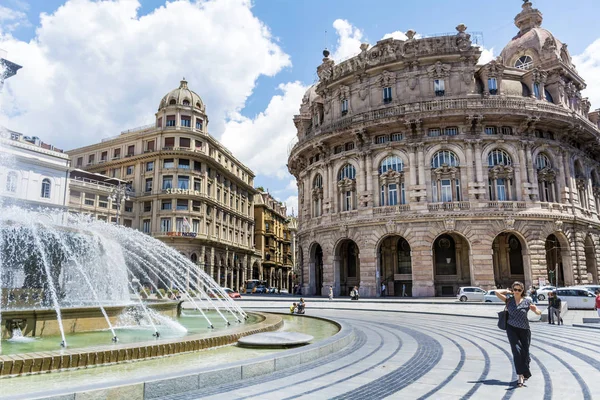 Genoa Italia Junio 2018 Plaza Ferrari Plaza Armas Con Fuente — Foto de Stock