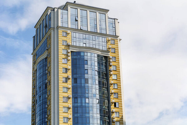 Kiev, Ukraine - 15 May, 2019: Underside Angle View of a Modern Building Skyscrapers