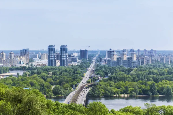 Kiev Ukraina Maj 2019 Flygfoto Över Staden Med Moderna Byggnad — Stockfoto