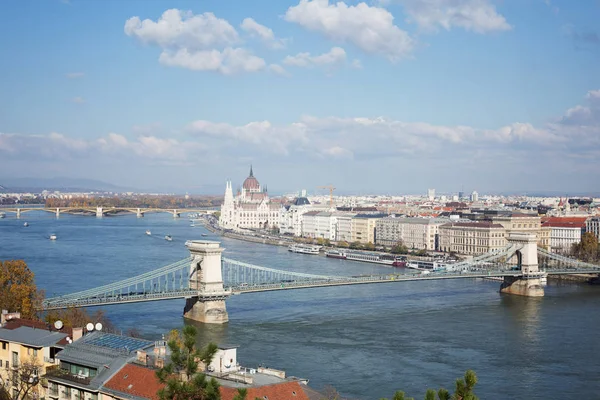 Autumn Danube Budapest View Parliament Gellrt Hill — Stock Photo, Image