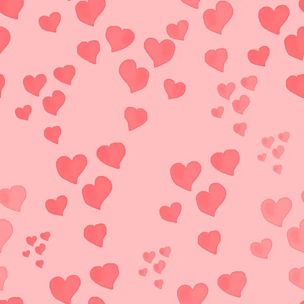 Mercan Yeni Renk Sorunsuz Kumaş Doku Kağıt Kalpler Valentin Ile — Stok fotoğraf