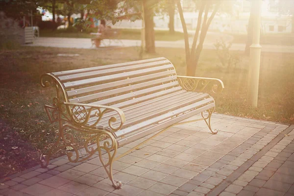 태양 에 공원 벤치 — 스톡 사진