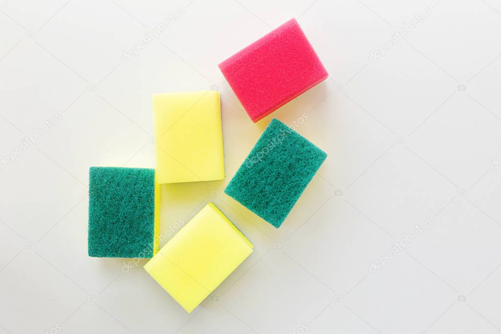 sponges for washing dishes on a light background