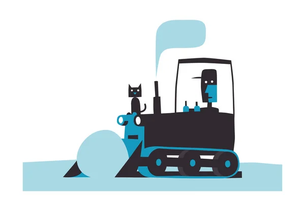 Crawler Traktor Rullar Snö Enkel Vektor Illustration Vit — Stock vektor