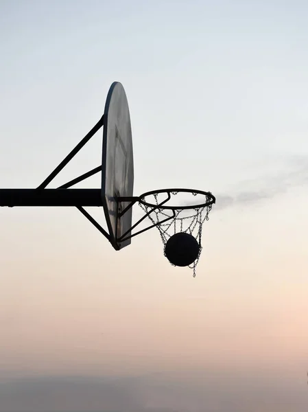 Silhouette Basketball Hoop Backboard Sunset — Stock Photo, Image