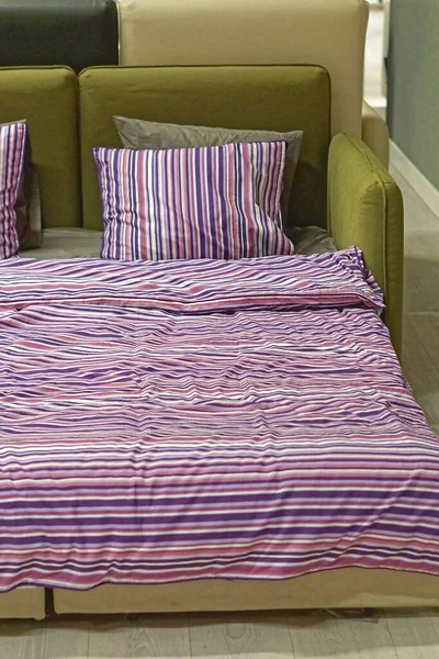Modern Yastıklı Battaniyeli Kanepe — Stok fotoğraf