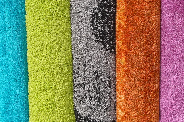 Tapetes Desgrenhados Coloridos Tapetes Modernos Rolos — Fotografia de Stock