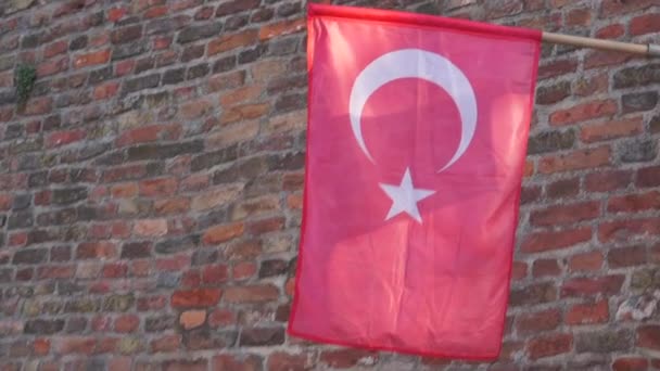 Bandera Oficial Turquía Pared Ladrillo Viejo — Vídeos de Stock
