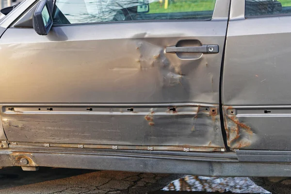 Car Door Damage Big Dents Traffic Accident — Stock Photo, Image