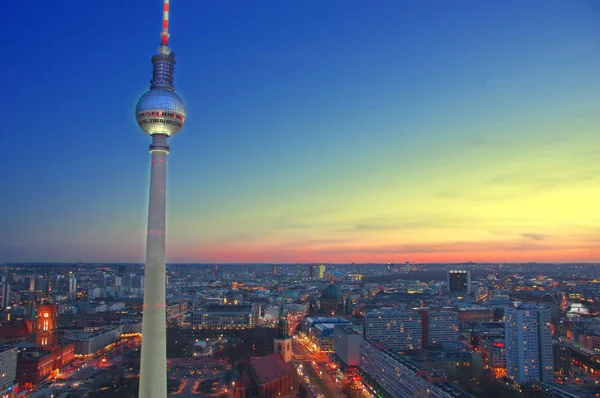 Panorama Horizonte Berlim Torre Berlim Fernsehturm Durante Pôr Sol — Fotografia de Stock