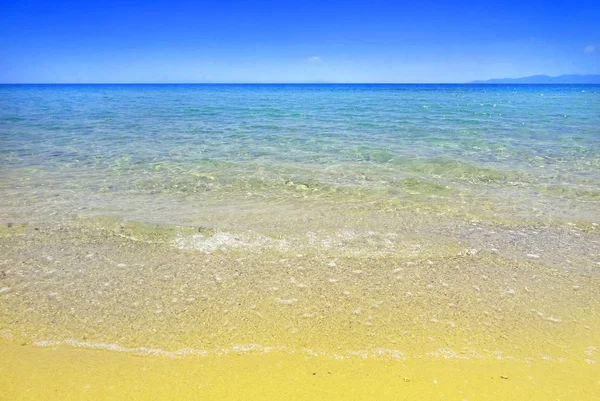 夏の休暇のバック グラウンド水波ターコイズ ブルーの海と熱帯の砂浜 — ストック写真