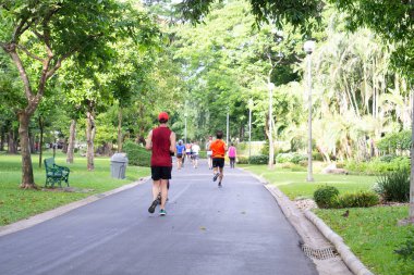 Bangkok, Tayland - Temmuz 2019: Koşucular Grubu 