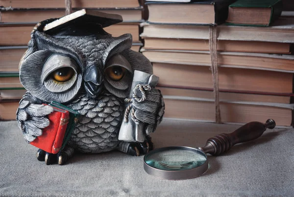 Owl is a symbol of wisdom. Books are a source of useful information.