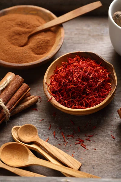 Saffron and cinnamon spice, spice closeup