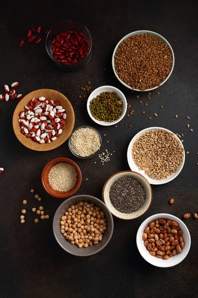有机豆类和种子顶级视图 健康食品 — 图库照片