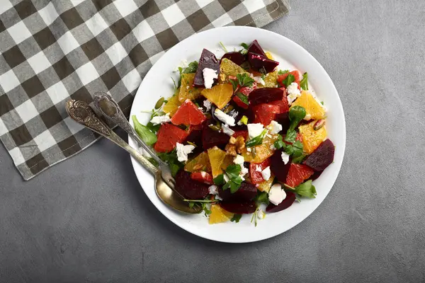 Veganer Salat Mit Orangen Und Rote Beete Gesunde Ernährung — Stockfoto