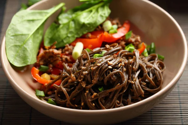 Asian Noodles Vegetables Meat Food Closeup — Stock Photo, Image