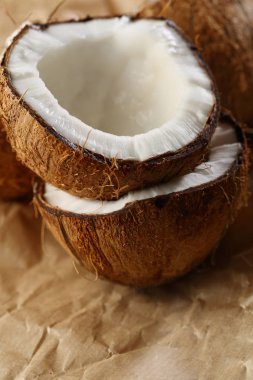 Taze Hindistan cevizi, gıda yakın çekim yarısı