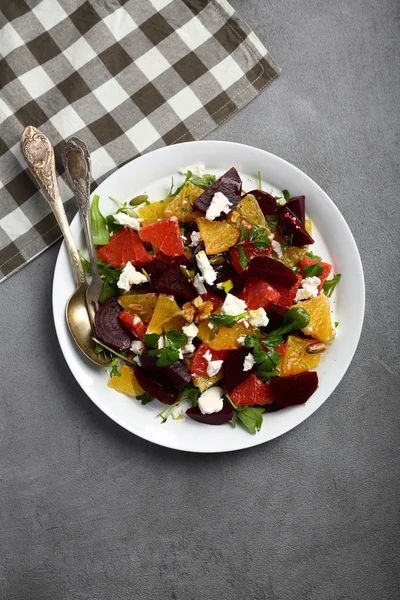 Salade Végétalienne Aux Oranges Nourriture Dessus — Photo