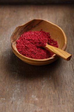 Lezzet kuru sumak kase, baharat yakın çekim