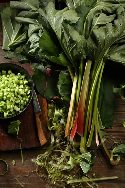 Natural Rhubarb Bowl Board Food Close — Stock Photo, Image